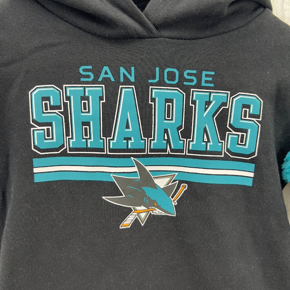 NHL San Jose Sharks Boys Faux Fur Long Sleeve Hooded Sweatshirt 2T - Picture 2 of 6